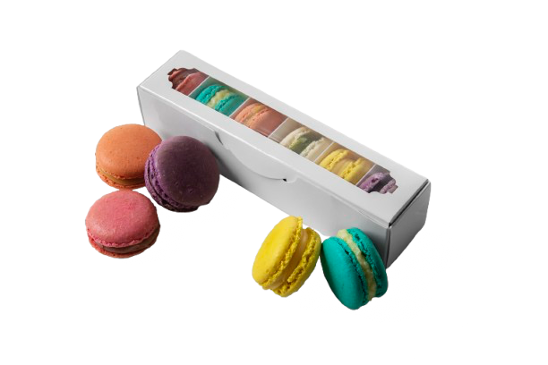 Imballo Macaron in vaschette APET con flowpack